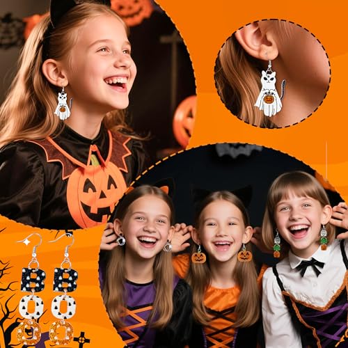 Y1tvei Halloween Glitter Acrylic Earrings - 9 Pairs Pumpkin Wreath Witch Hat Black Boots Bat White Ghosts Charm Earring Sparkly Drop Dangle Stud Ear Decor Jewelry Accessory Supplies for Women Party 6