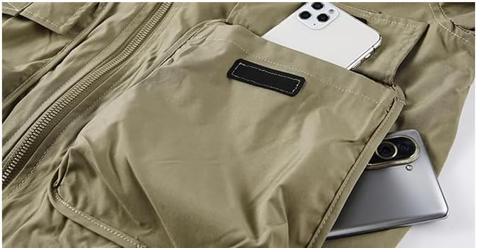 Men's military-style bomber jacket with utility pockets, thickened winter-warm cotton-lined jacket