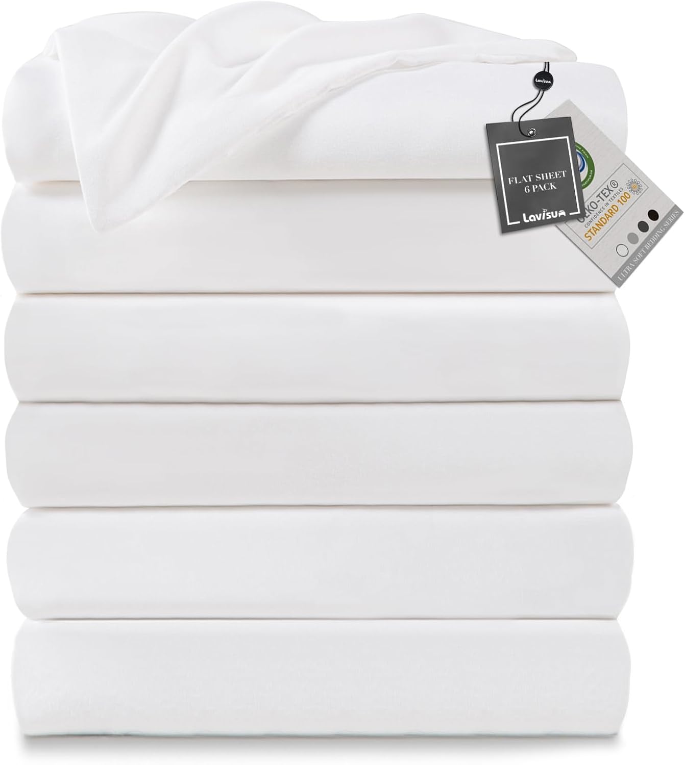 King Flat Sheets 6 Pack,White Brushed Microfiber Bed Sheets, Soft & Breathable Bulk Sheets for Hotel, Massage, Hospital, Home, AirBnb, Dorm White King - 6 PACK