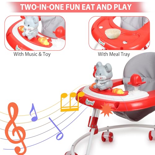 Image of JoyRide Musical Baby Walker with Adjustable Seat, Interactive Toy Bar, Foldable Design, 6-18 Months (Red)