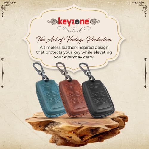 Image of Keyzone Vintage Leather Key Cover for Range Rover: Sport, Evoque, Velar, Discovery, Defender (2018, 2019, 2020, 2021) 5 Button Smart Key (VL-Black)