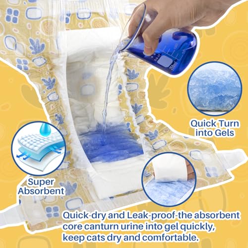 Image of Pet Soft Disposable Cat Diapers - Diaper for Female & Male Cats, Puppy Doggie Diapers for Female Dogs with Adjustable Foam Tail Hole, Medium (24Pcs, Yellow)