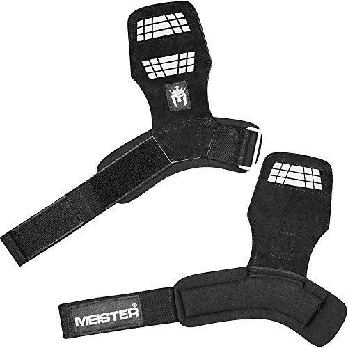 Meister Elite Leather Weight Lifting Grips W/Gel Padding (Pair) - Large/X-Large #TOP4