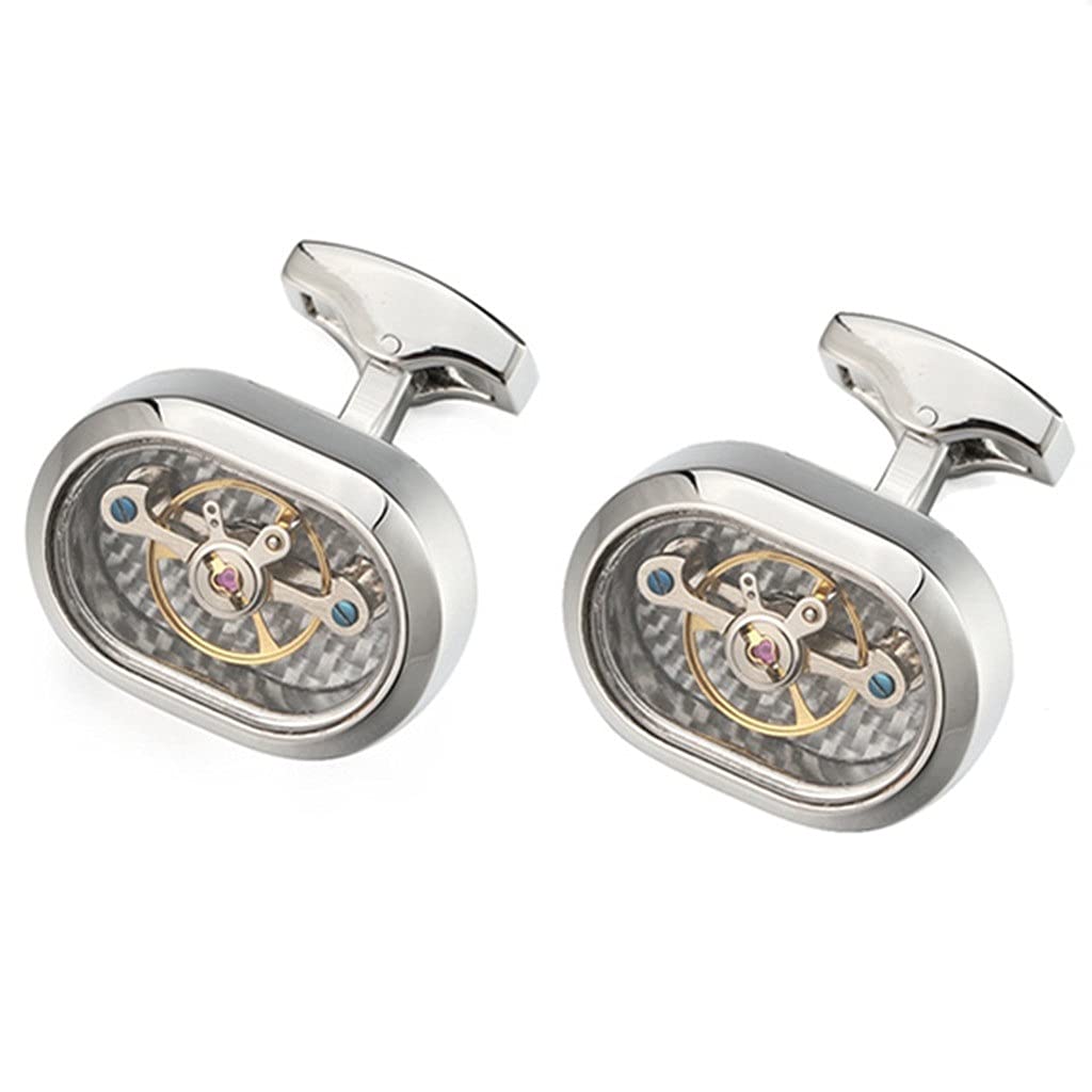 Gemelli da Polso con Movimento alla Moda, Tourbillon, per Orologio Meccanico da Uomo, Gemelli con Ingranaggio Steampunk /1957(Argento - Come Mostrato)