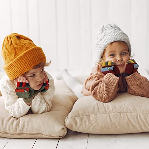 6 Pairs Kids Convertible Knitted Fingerless Gloves Kids Winter Warm Gloves with Mitten Cover Gloves for Children Kids Girls Boys Aged 6-104