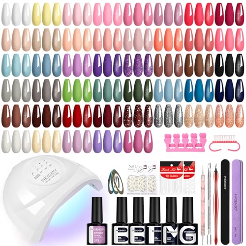 Phoenixy 50Pcs Kit Vernis Semi Permanent avec 48 W Lampe LED 45 Couleurs Kit Ongle Gel U V Complet avec Base et Top Coat Brillant Mat et Glitter Outils Nail...