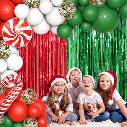 153pcs Christmas Balloon Garland Arch Kit Christmas Party Balloons Decorations White Red Green Foil Fringe Curtain Xmas Birthday Baby Shower Party Balloons Arch Supplies - Image 4