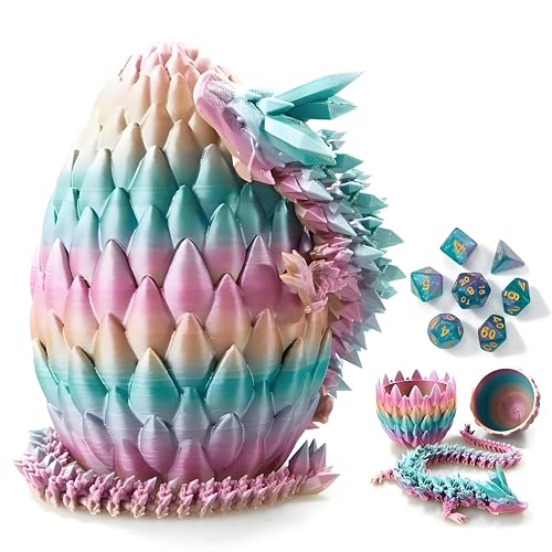 DND Dice Set, 7pcs Polyhedral Dice with 3D Dragon Egg Shell, Portable Dungeons and Dragons Dice with Organizer Bag for RPG/MTG (Rainbow)