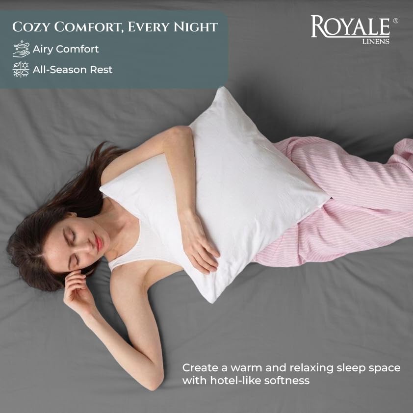 Image of Royale Linen 400 Thread Count Queen Fitted Sheets Only - 100% Cotton Fitted Bed Sheets Queen Size - Luxury Sateen Weave - All Around Elastic Deep Pocket - Durable & Soft -Fit Up To 16 inch (Spanish Slate)