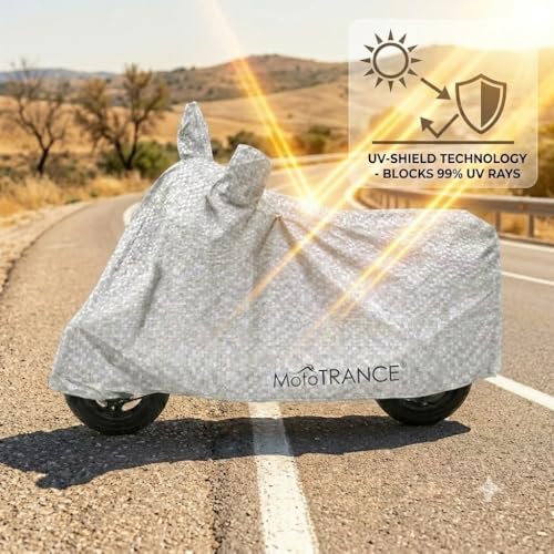 Image of Mototrance All Weather Protection Two Wheeler Cover for All Bikes /Royal Enfiled /Upto Pulsar 160CC to 350CC | Anti Dust, 100% Waterproof, Heat Resistant, UV Proof with Mirror Pocket | Aero Silver