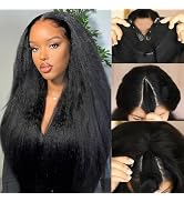 Prtyopp Kinky Straight V Part Wig Human Hair 24 inch Upgrade U Part Wig Yaki Straight Clip in Hal...