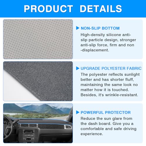 Image of Autorder Gray Dashboard Cover Mat for 2007-2013 Chevy Chevrolet Silverado Sierra, 2007-2014 Chevy Tahoe Suburban Denali Avalanche & GMC Yukon /XL & Only One Glove Box Accessories Polyester Dash Cover