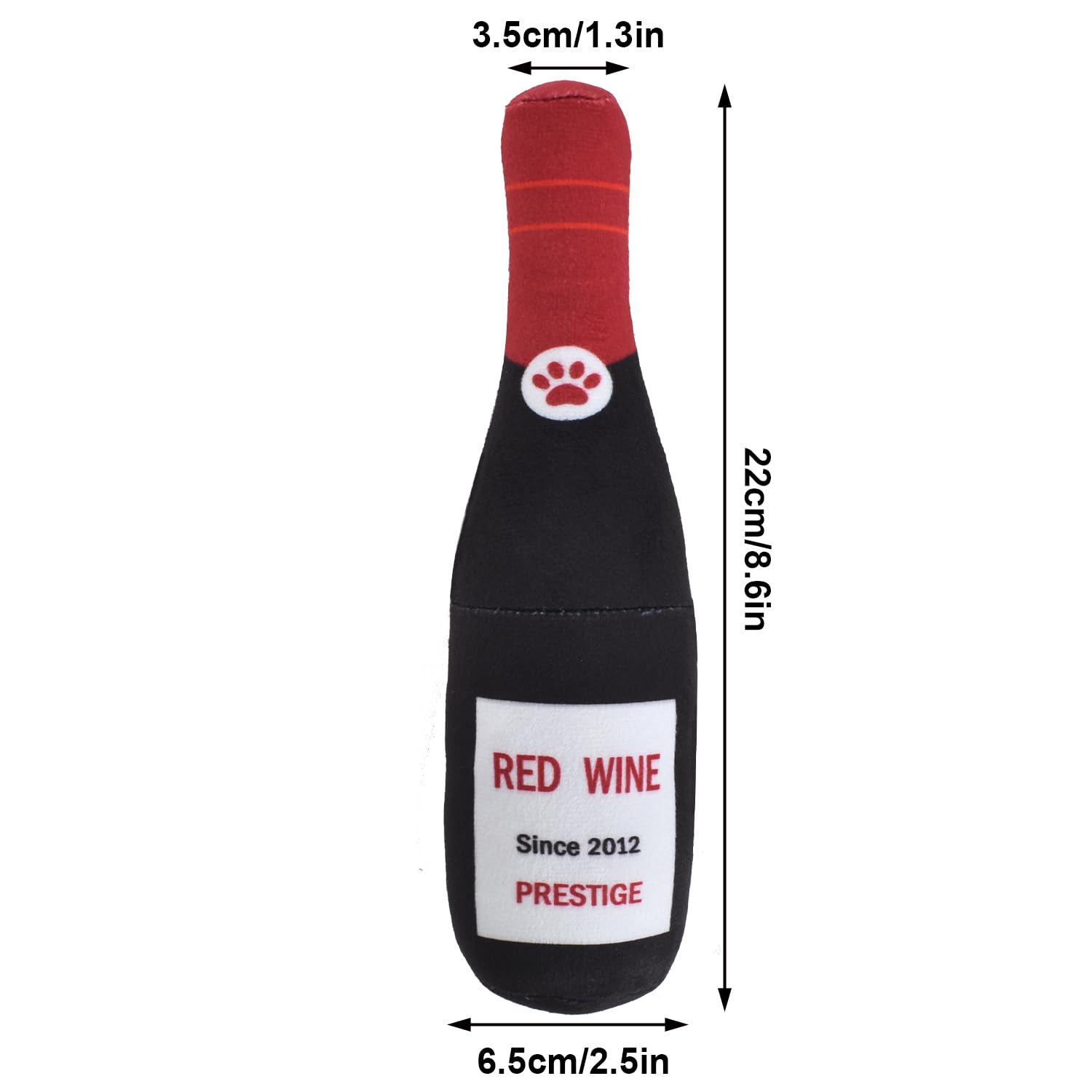 Zimoer Plush Dog Toy Squeaky Stuffed Dog Toys, Plush Red Wine Bottle 22 cm, Dog Interactive Toy Squeaky Pet Toys for Dogs, Puppies, Small Medium Large Dogs, Pets - Image 2