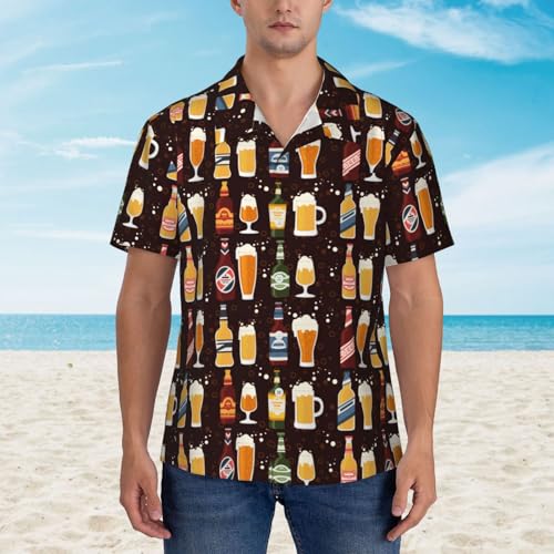 Beer Bottles Pattern Men's Casual Button-Down Shirts Hawaiian Shirt Short Sleeve-2
