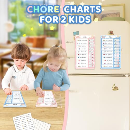 Image of 2 in 1 Namable Chore Chart for Kids, Dry Erase Morning /Bedtime Routine Chart for Kid for Refrigerator, Magnetic Visual Schedule for Kid Toddlers to Do List Checklist for Kids