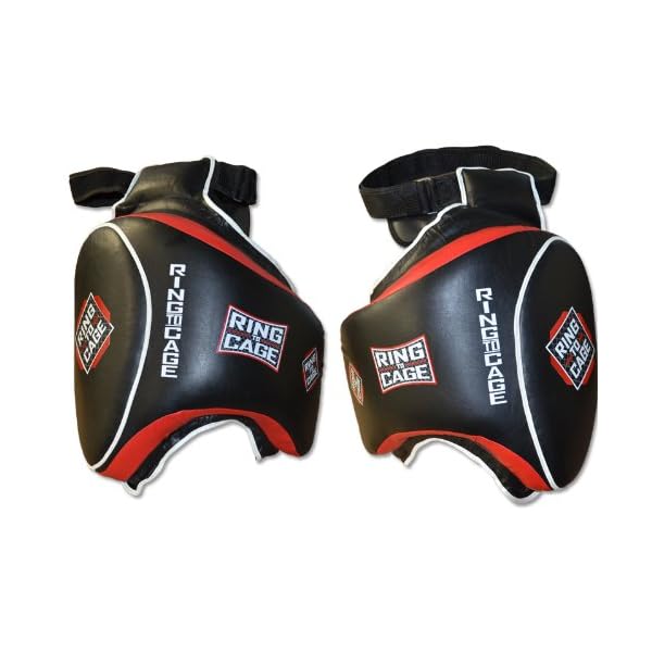 Ring-to-Cage-Deluxe-Muay-Thai-Thigh-Guard Deluxe Muay Thai Thigh Guard for Muay Thai, MMA, Kickboxing (Black/Red)