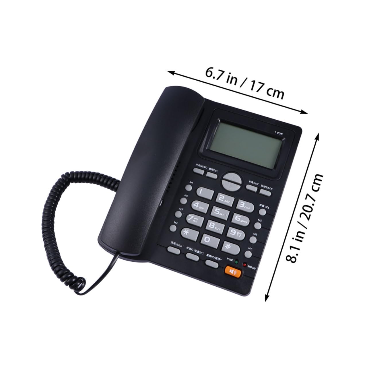 Telefono Fisso Nero per Casa e Ufficio Identificatore di Chiamata, Suonerie Selezionabili e Sollevamento Automatico, Materiale Plastico, per Negozi e Banche