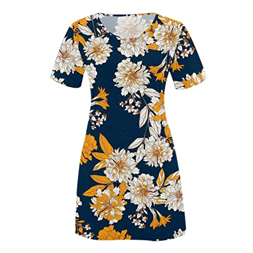 Masbird Vestido casual feminino 2022, vestido elástico de manga curta solto confortável swing verão,