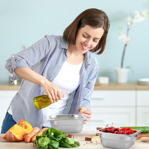 Image of Thenshop 10 Pack 1 /6 Size 2.5 Inch Deep Hotel Pans Stainless Steel Steam Table Food Pan Commercial Metal Food Catering Tray Anti Jam for Hotel Restaurant Buffet Party Supplies(European)