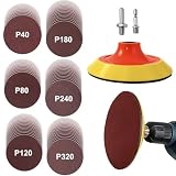 83Pcs Schleifscheiben Set 120mm Klett Körnung 40/80/120/180/240/320 Schleifscheiben Pad Schleifpapier Mit M10 Schleifteller Sechskant Rundschaftadaptern für Bohrschrauber Elektrisch Handbohrmaschine