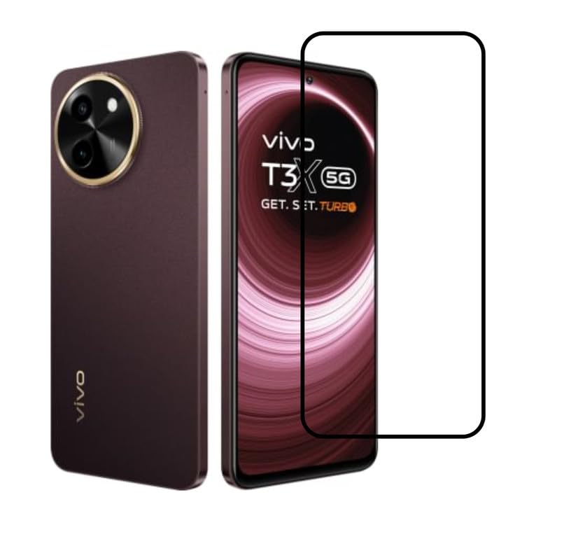Image of Tempered Glass Screen Protector Compatible For Vivo T3X 5G / Vivo T3X 5G Smartphone Full Screen Coverage (Except Edge To Edge) And Free Complete Easy Installation Kit
