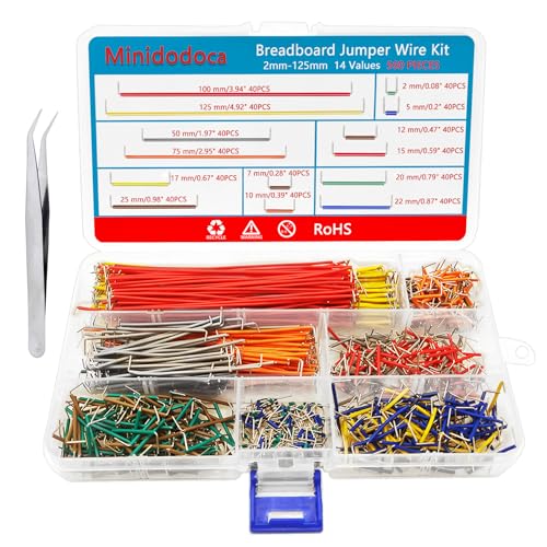 Minidodoca 560Pcs Breadboard and Jumper Wire kit PCB Circuit Board Assortment 14 Different Lengths with breadboard,Tweezers,Alligator Clip Test Leads and Plastic Box
