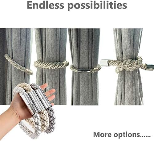 Magnetic Curtain Tiebacks Decorative Window Drapery Holdbacks, 2 Pack Window Drape Weave Tie Back Holders for Blackout Sheer Window Treatment Home Office Decorative