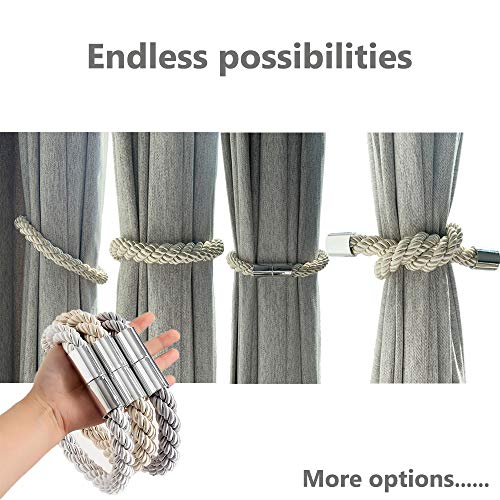CAWANFLY Magnetic Curtain Tiebacks Decorative Window Drapery Holdbacks, 2 Pack Window Drape Weave Tie Back Holders for Blackout Sheer Window Treatment (Beige, 20Inch) - Image 4