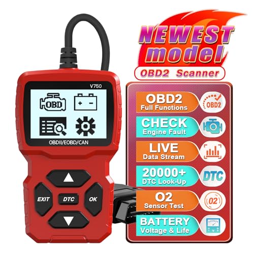 Equipo de diagnóstico obd2 a Bordo de iKiKin, escáner Lector de código de Falla del Motor obd2 eobd, escáner a Bordo con protocolo OBDII de detección y monitoreo de tensión (Rojo Brillante)