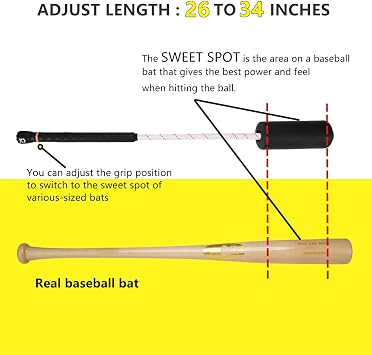 Baseball & Softball Swing Trainer Bat - Batting Practice Equipment - Includes Rope Swing Training Bat with 12 Training Balls & Tote Bag, Training Tool, Batting Aid