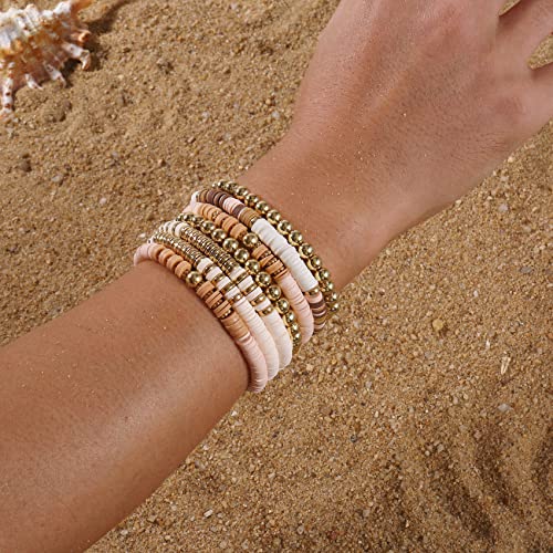 Elegance 11 Designs Heishi Beaded Bracelets For Women Polymer Clay Pink Surfer Stackable Beads Boho Bracelet Summer Beach Jewelry Set #TOP2