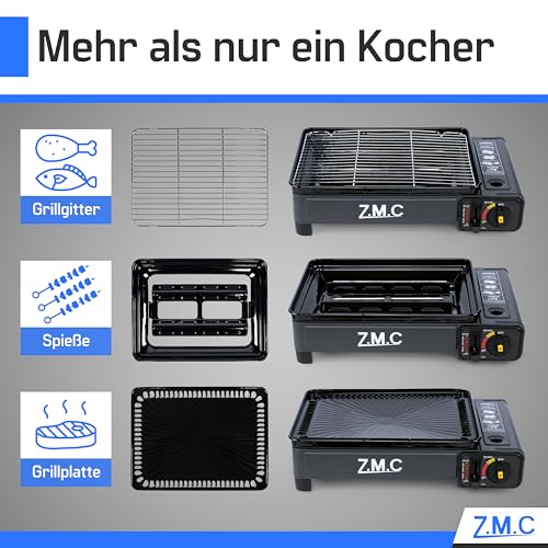Réchaud de camping portable 2 en 1 Z.M.C avec barbecue à gaz et 12 cartouches - 3