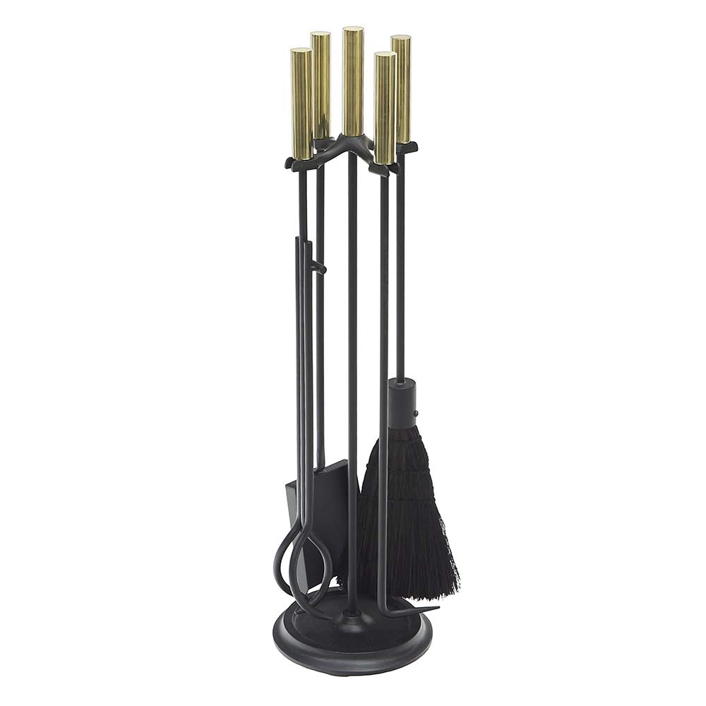 Minuteman International - Set di Attrezzi per Camino Ottone Lucido e Nero. Ottone Lucido e Nero.