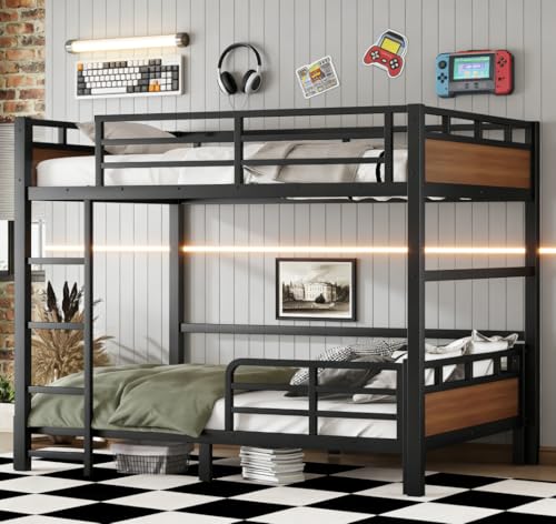 Bellemave Detachable Bunk Bed Full XL Over Full XL, Metal Bunk Bed with Guardrails, Full XL Size Loft beds for Kids, Teens & Adults（Walnut Color） by Bellemave - Image 3