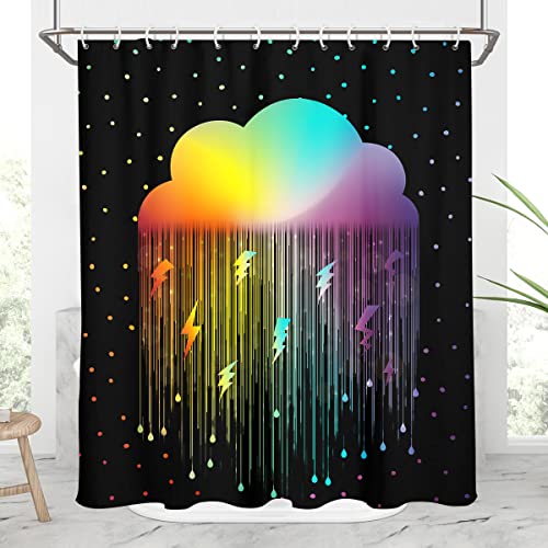 Aatter Rainbow Shower Curtain Colorful Kawaii Kids Girls Girl Sky Colors Bright Neon Cute Children Child Cloud Galaxy Space Teen Unicorn Funny Dot Pride Bathroom Decor Bathtub Set , 60X72, Black #TOP15