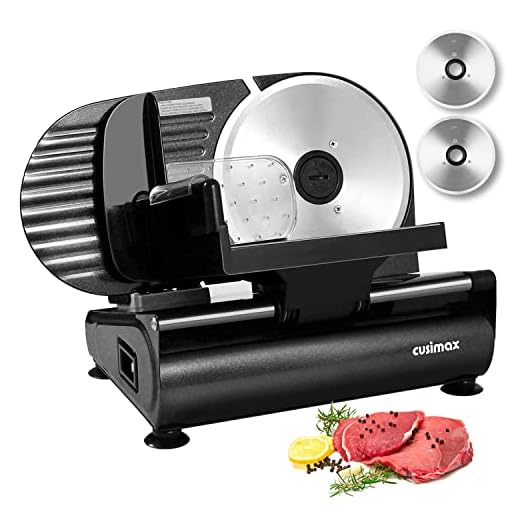 Meat Slicer, CUSIMAX 200W Electric Deli Food Slicer with 7.5" Removable Stainless Steel Blade, Food Carriage & Pusher, Cheese Bread Fruit Vegetable Cutter, Adjustable Thickness Dial, Non-Slip Feet