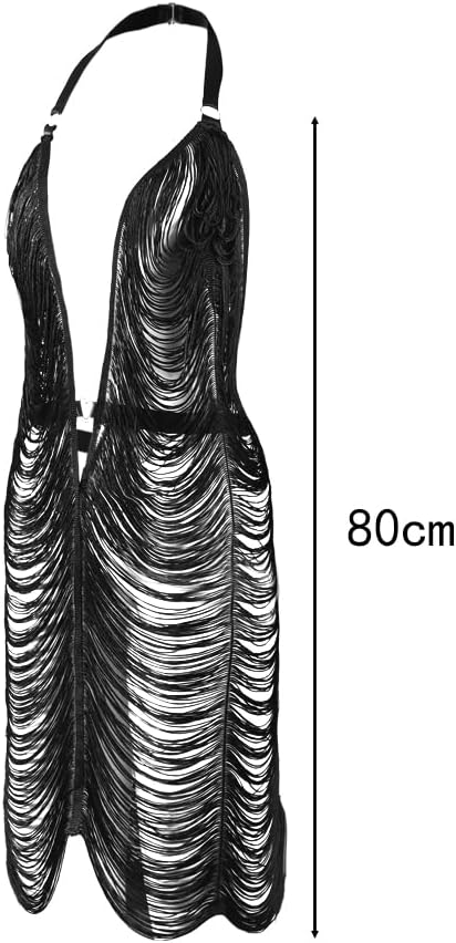 Women Sexy Backless Sleeveless Halter Bodycon Dress Deep V Neck Hollow Out Cocktail Nightclub Party Tassels Mini Dress - Image 7
