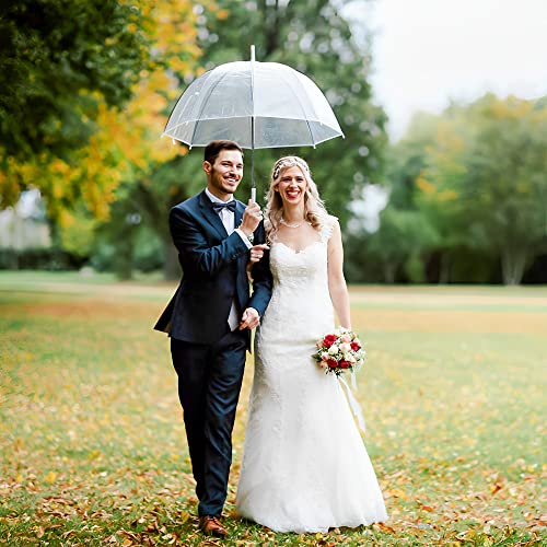 Wasing 10 Pack 46 Inch Clear Bubble Umbrellas Wedding Style Large Canopy Transparent Stick Umbrellas Auto Open Windproof With White European J Hook Handle Outdoor Umbrella For Adult #TOP6