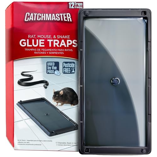 Catchmaster Rat, Snake and Mouse Traps 12Pk, Large Bulk Glue Rat Traps for Home, Adhesive Plastic Tray for Inside House, Snake, Mice, & Spider Catcher, Pest Control for House & Garage