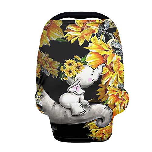 Image of ZFRXIGN Elephant Sunflower Baby Car Seat Cover Nursing Breathable Scarf Carseat Canopy Multi-Use Cover Ups for Stroller High Chair Shopping Cart Gifts Cute, 1 Count (Pack of 1)