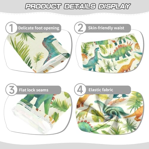 Wusikd Watercolor Dinosaurs Girls' Leggings Toddler Doodles Palm Leave Trees Kids Yoga Pants Dance Active Tights 4T3