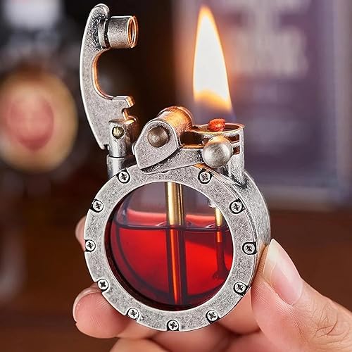 Steampunk Lighters Antique Lighter Vintage Trench Lighter Transparent Kerosene Lighter Unique Lighters Cool Lighters Vintage Steam Punk Lighter Mens Lighters(Without Fuel) (Silver)