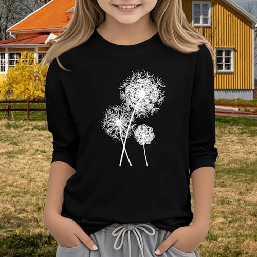 Girls 3/4 Sleeve Tops Crew Neck Summer Tops Patterned Shirts Soft Floral Print Tee Blouses Kids Cute Clothes 3－14 Years4
