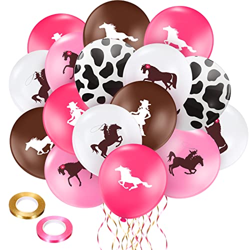 50 Pieces Cowgirl Balloons Party Decorations Cowgirl Cowboy Birthday Balloons Western Cow Print Balloon 12 Inch Brown Pink Horse Balloon Latex Balloon for Cowgirl Theme Party Baby Shower Supplies