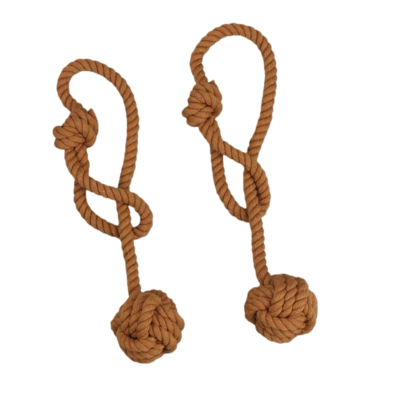 【2-Pack】 Natural Cotton Rope Dog Toys - Chew & Tug-of-War Knotted Toy with Massaging Textures, Durable Interactive Pet Chew for Aggressive Chewers, Teeth Cleaning, Brown