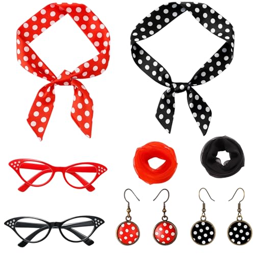 Rockabilly Accessoires Damen, 8-teiliges Set für 50er Jahre Outfit Damen, Vintage Styling für Rockabilly Kleider Damen, Petticoat Kleid Damen, 60er...
