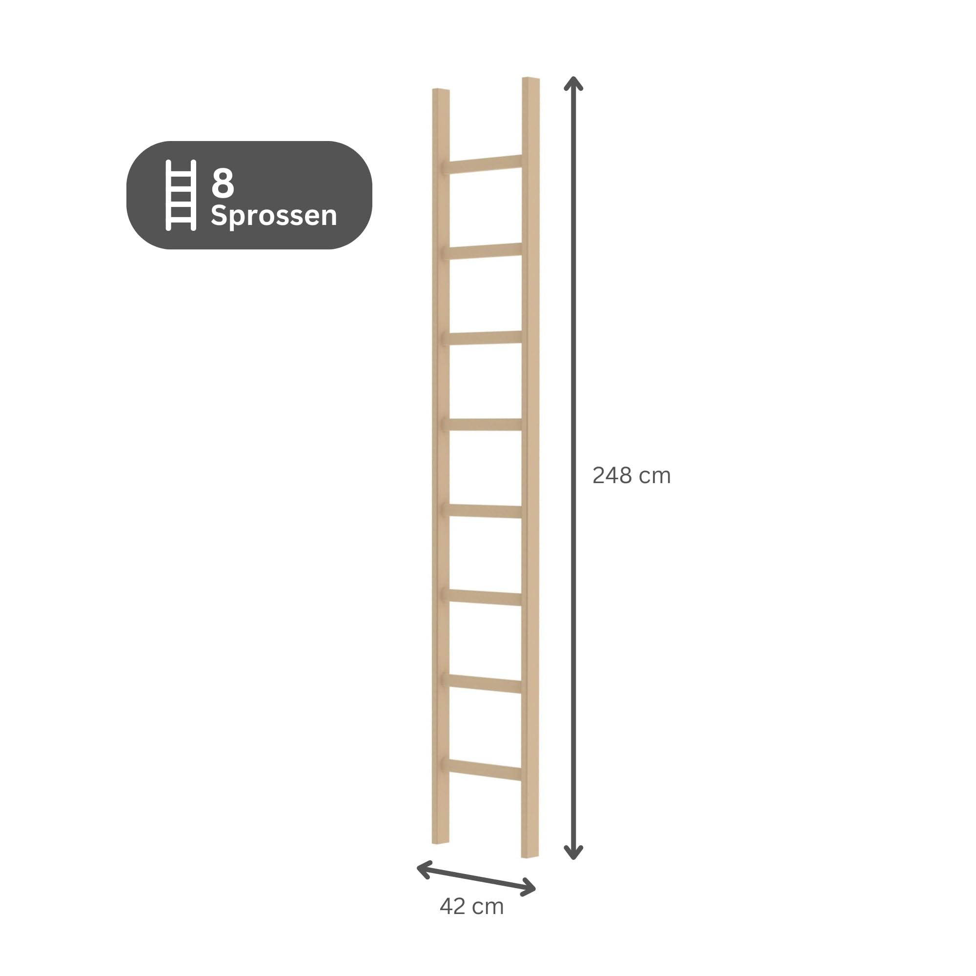 PROREGAL Sprossen-Anlegeleiter Holz ohne Traverse | 8 Sprossen | Leiter, Teleskopleiter, Trittleiter, Bockleiter, Sprossen-Doppelleiter