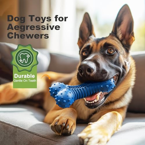 Image of Dog Toys for Aggressive Chewers, Indestructible Chew Toys for Medium Large Dogs,Durable Rubber Dog Bones with Beef Flavor, Tough Dental Toy for Boredom Relief