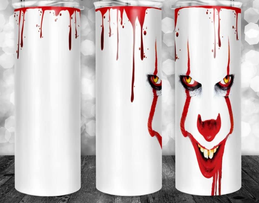 Scary Horror Movies - Pennywise IT Themed - 20 oz Skinny Tumbler With Lid and Straw