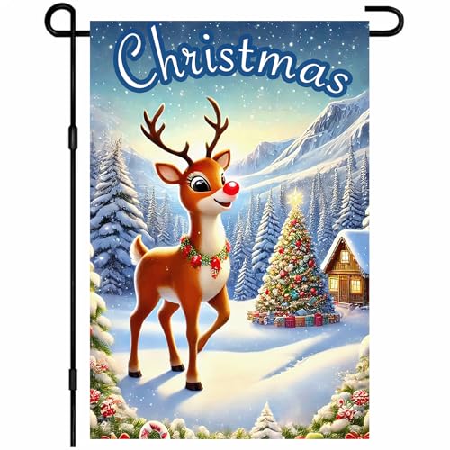 Image of BlissYard Christmas Reindeer Garden Flag 12x18 Inch Polyester